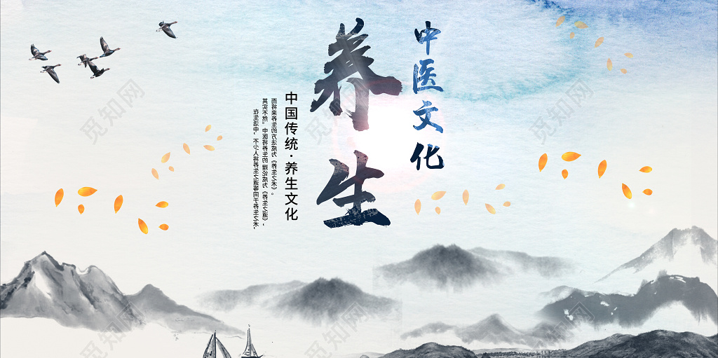 蓝色简约古风中国传统中医文化养生展板