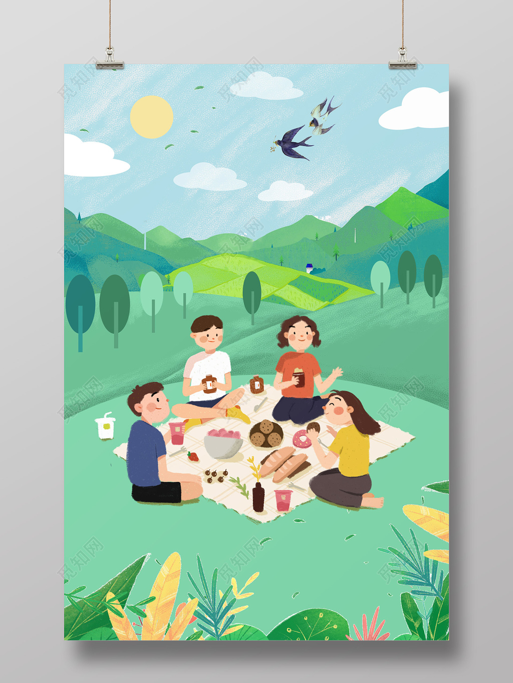 小清新春天踏青聚会春天海报