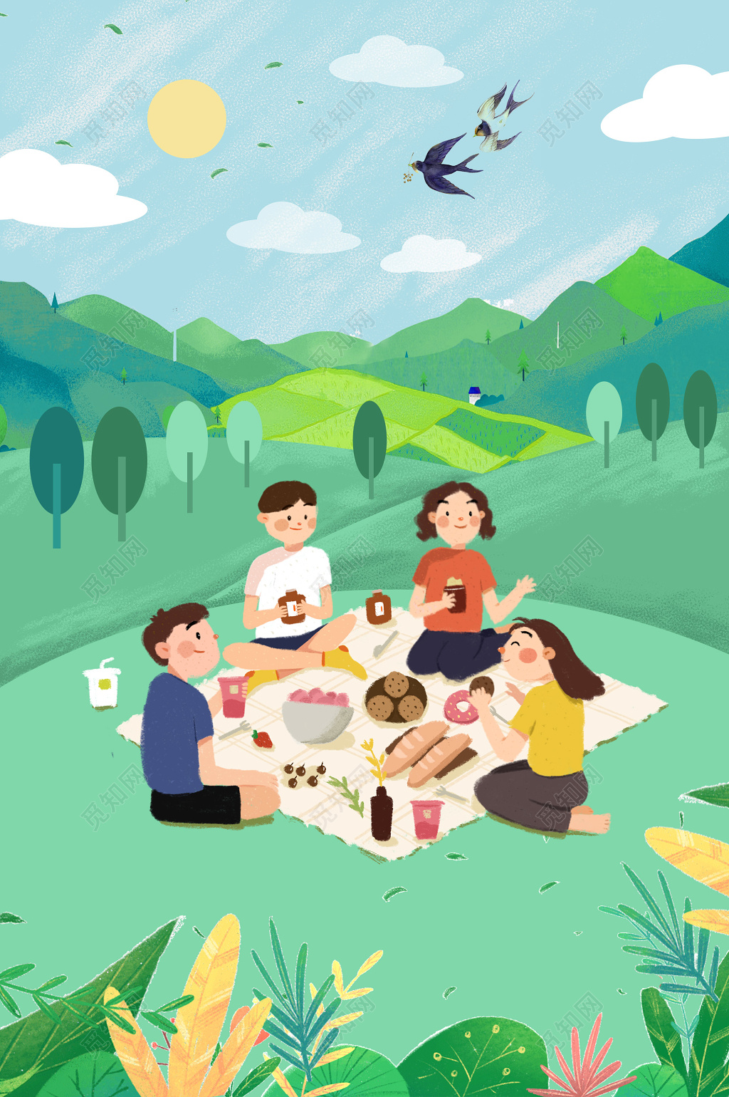 小清新春天踏青聚会春天海报