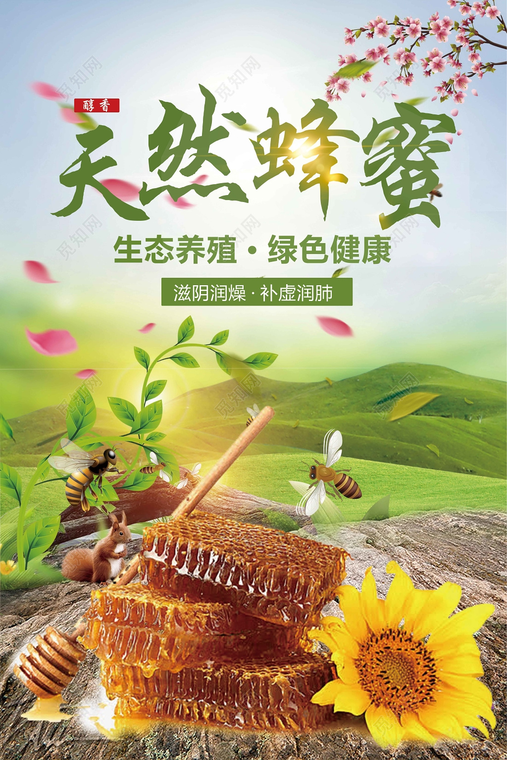 清新健康天然蜂蜜绿绿色健康保健品海报设计
