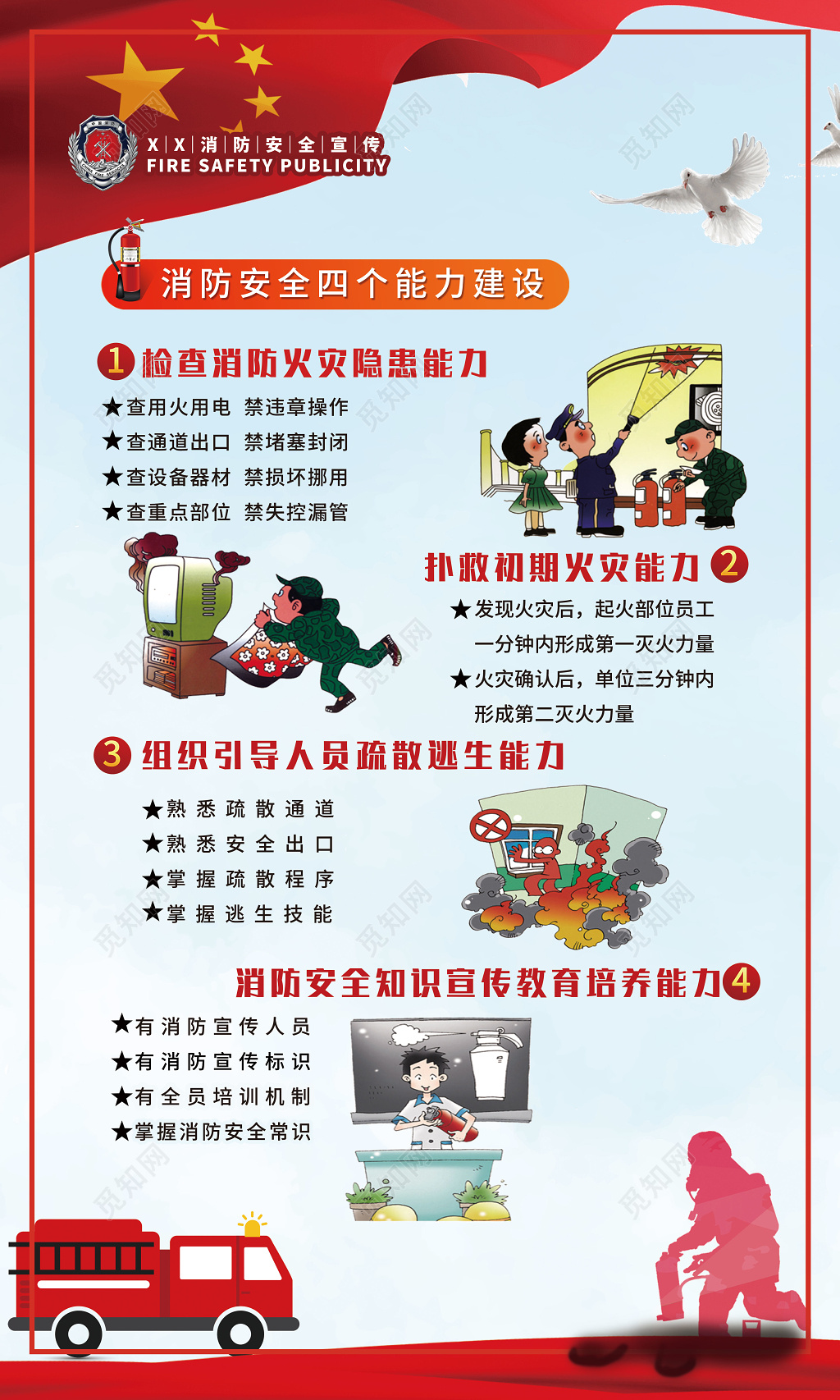 消防安全漫画知识宣传套图海报