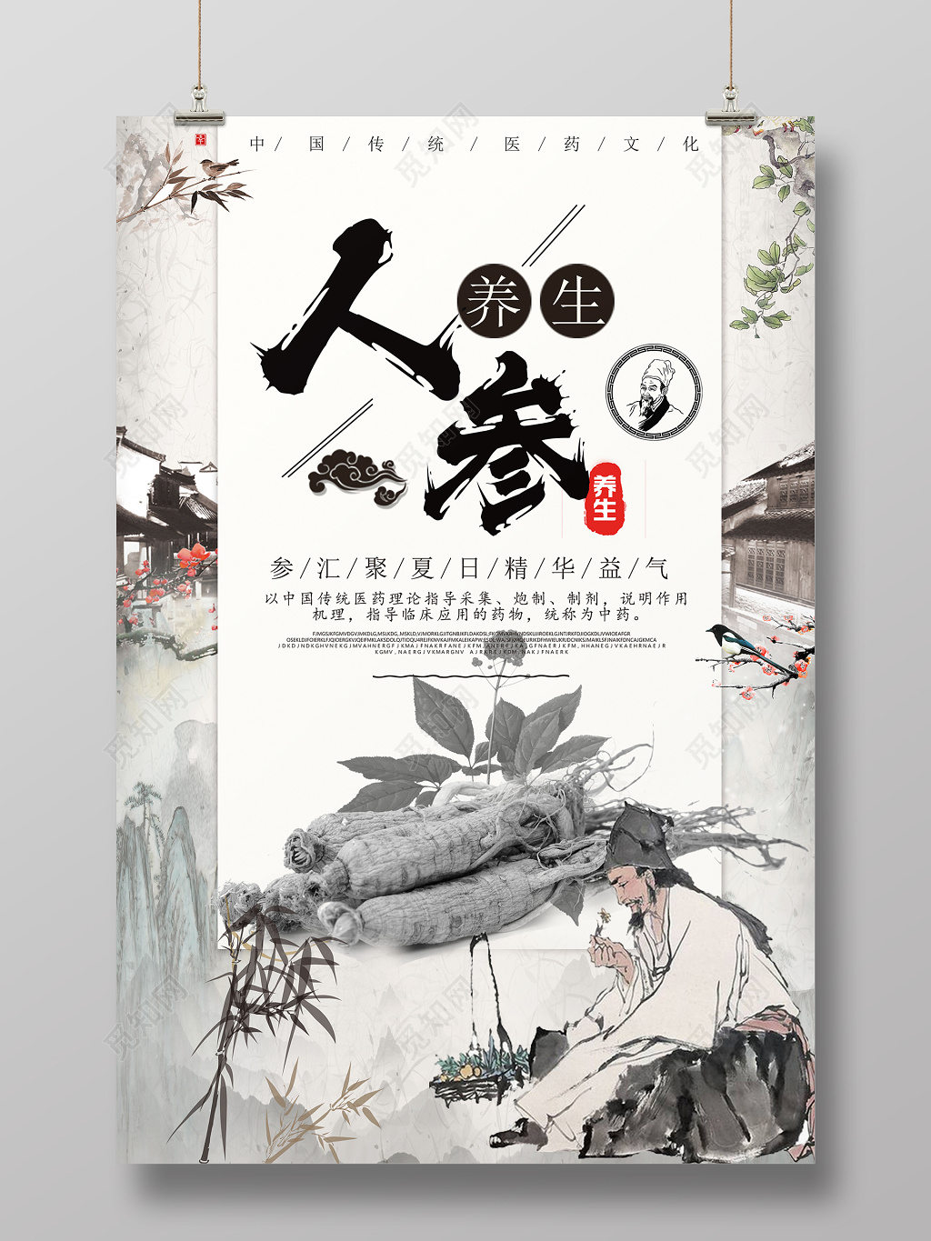 保健品养生人参中国传统医药理论简约海报