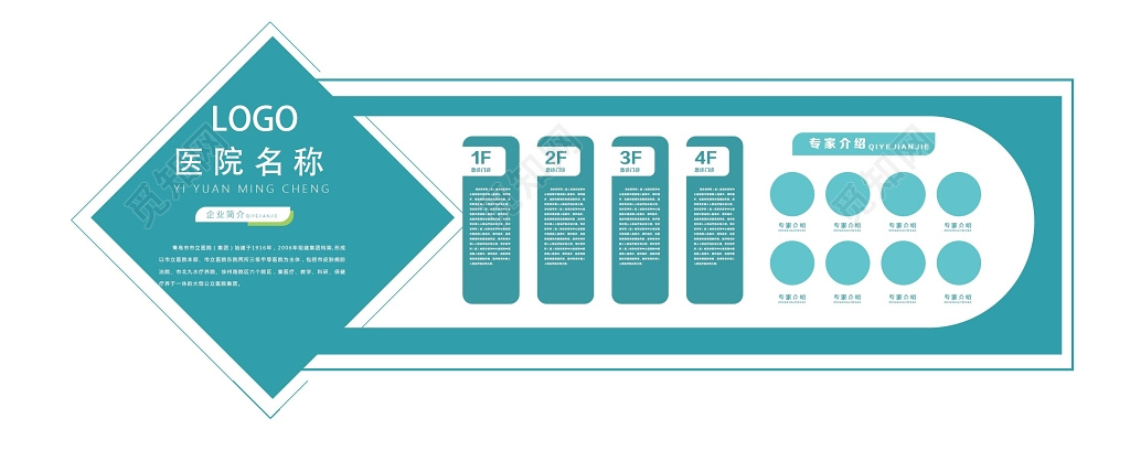 绿色大气异形微立体医院文化墙展板模板