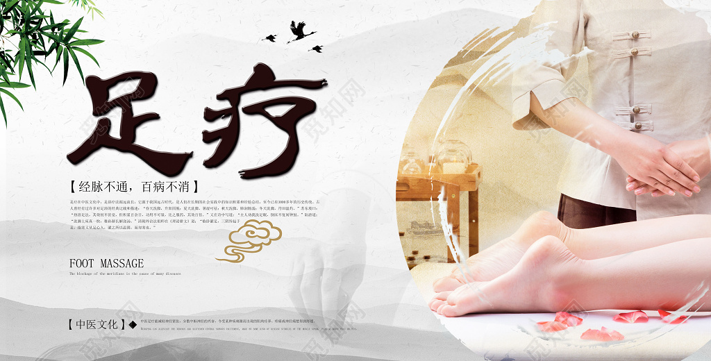 疏通经脉传统养生足疗简约展板