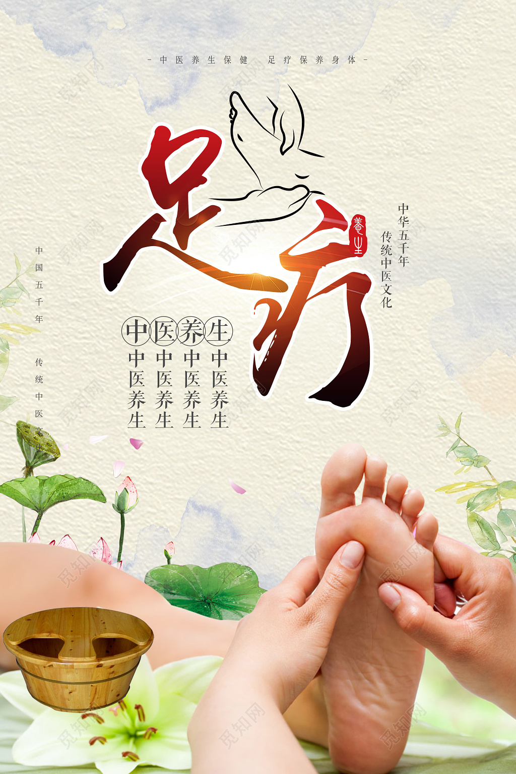 中医养生足疗文化简约海报