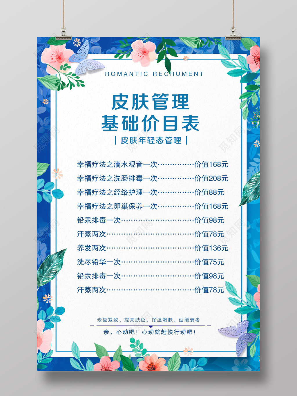 美容院美容整形价目表海报展板spa美容