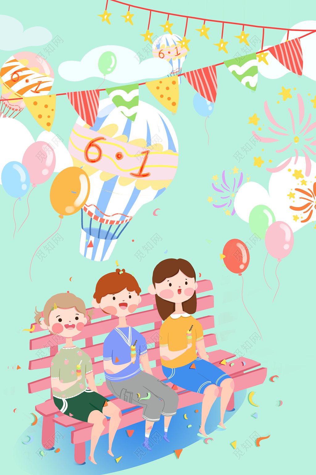 六一甜品卡通清新风儿童节创意手绘海报设计