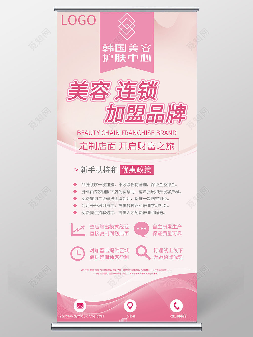 浪漫清新风美容养生连锁加盟品牌展架易拉宝