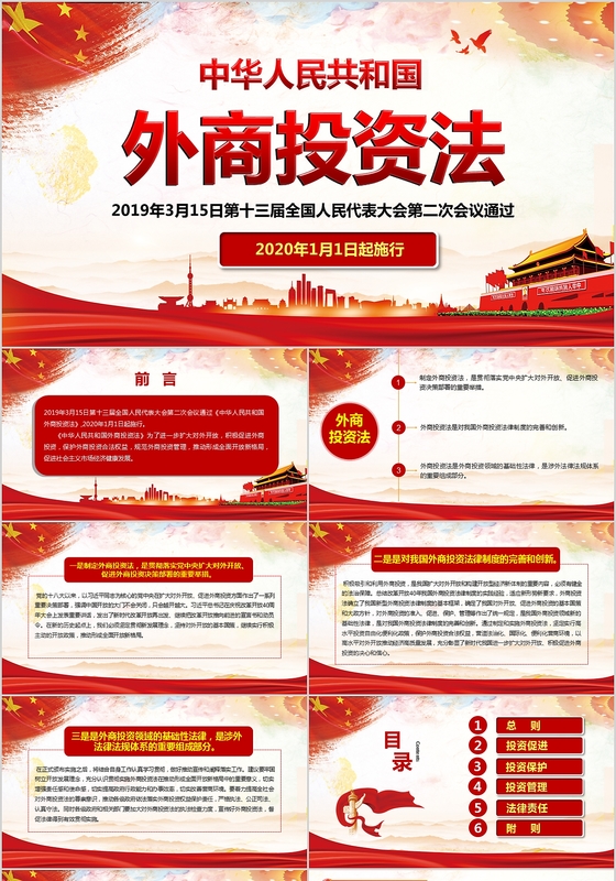 中华人民共和国外商投资法学习解读党建党课PPT模板 