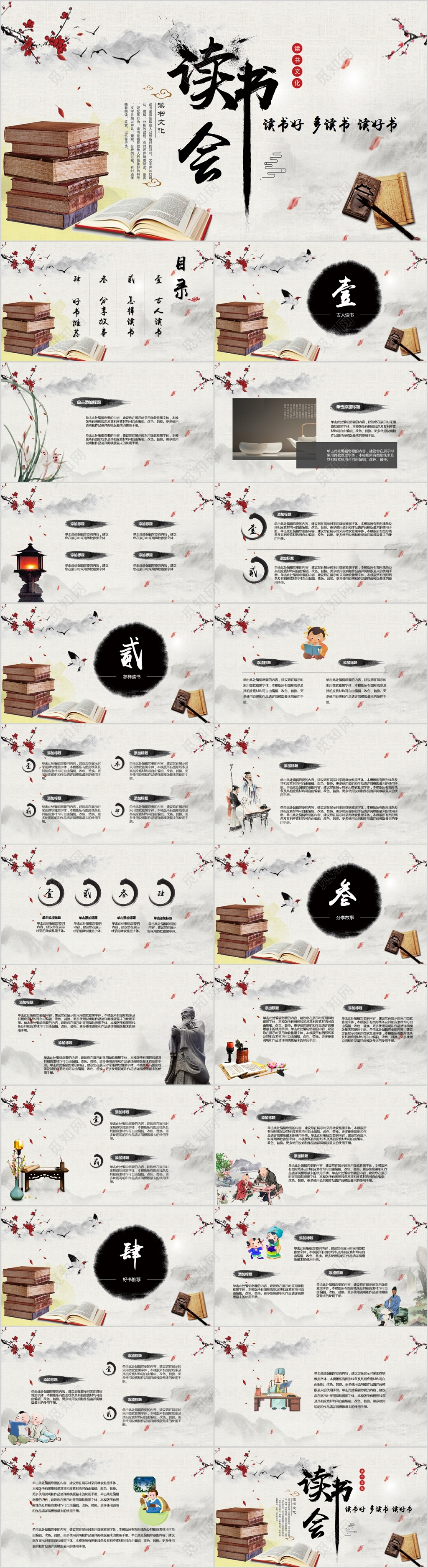 中国风读书分享读书报告读书活动课件PPT模板