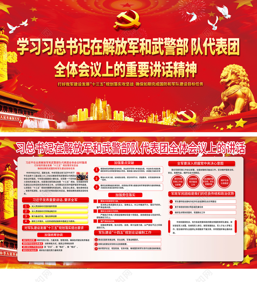 习主席解放军武警部队会议重要讲话精神党建党课展板
