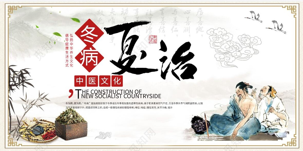 大气中国风冬病夏治养生展板设计