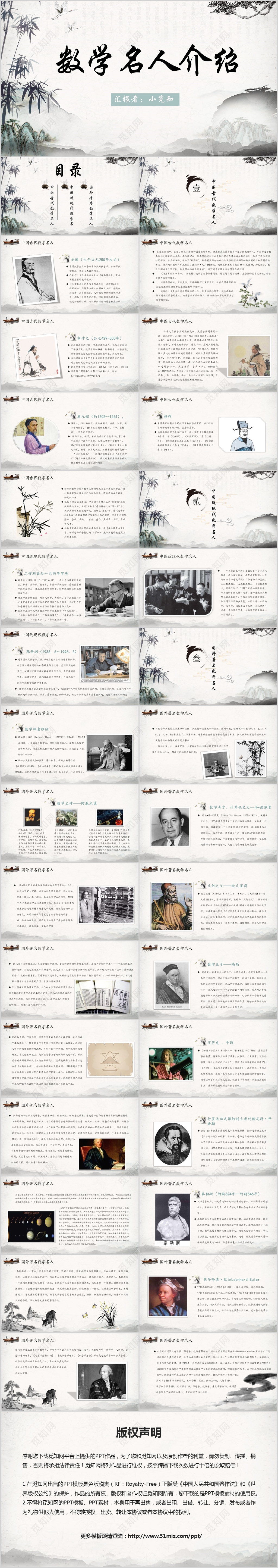 古风水墨著名人物介绍ppt著名数学名人介绍ppt模板