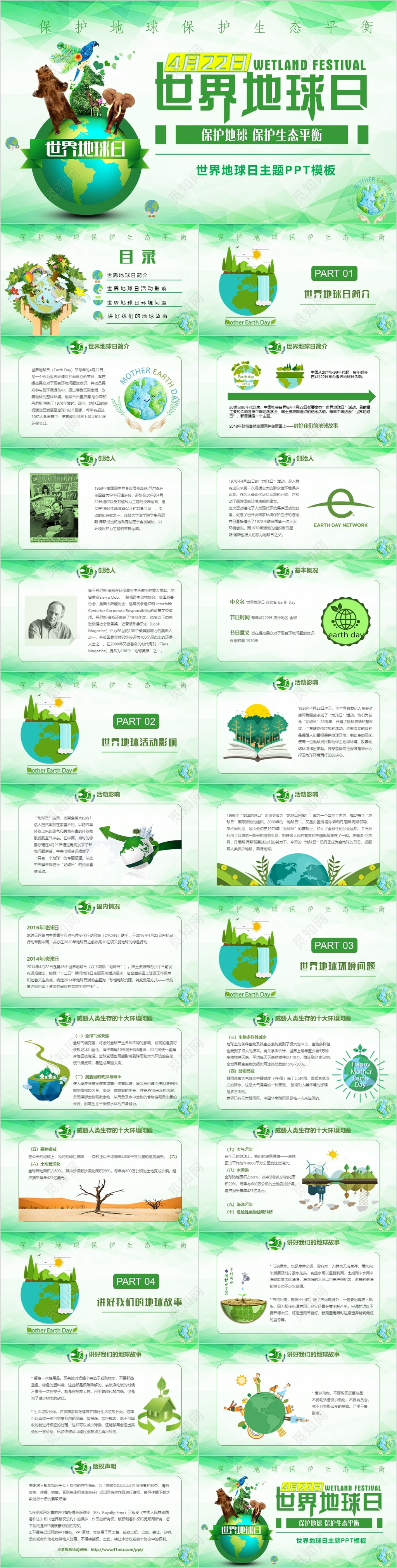 绿色4月22日世界地球日保护地球保护环境PPT模板
