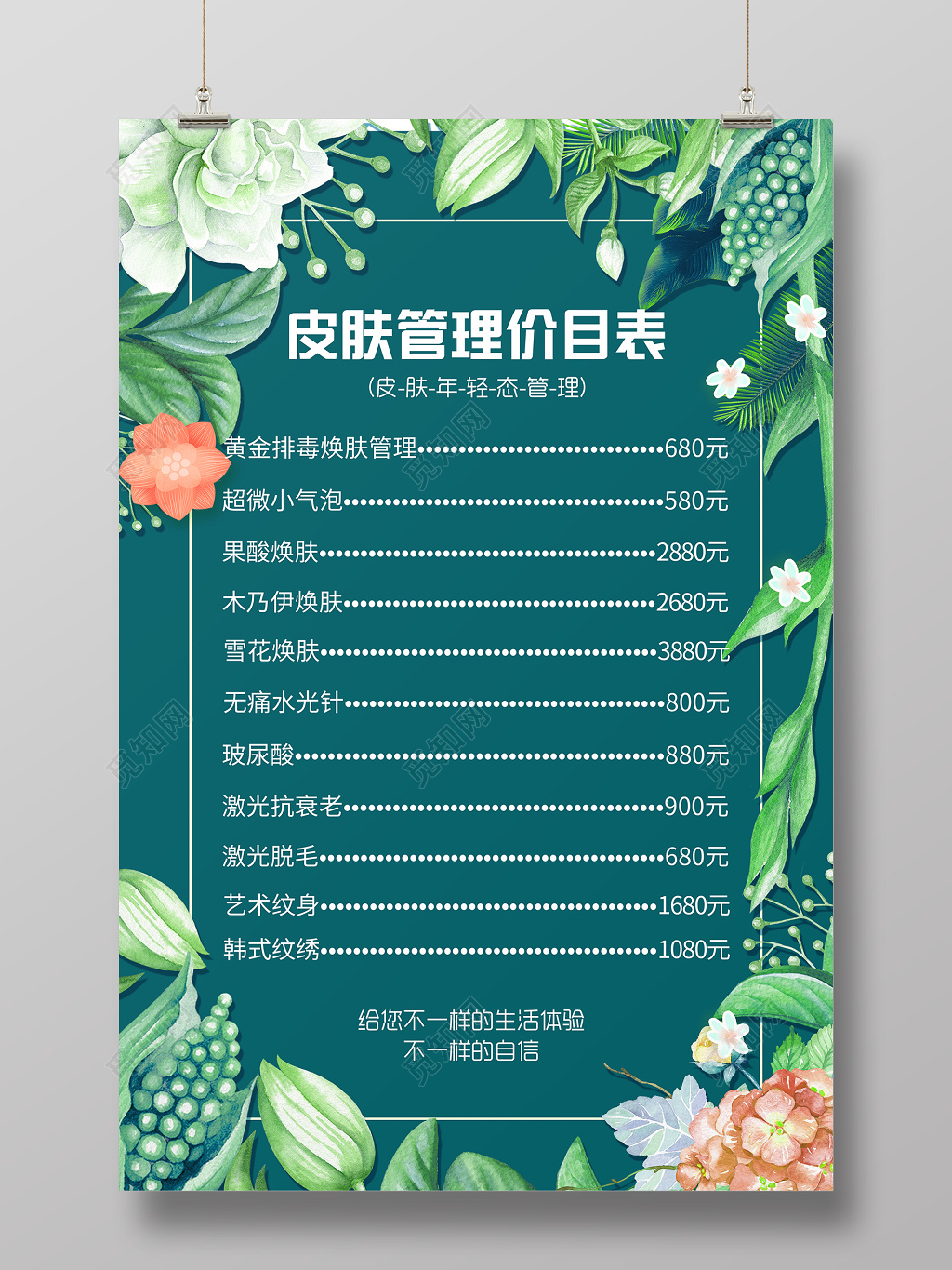美容院美容 皮肤管理价目表 海报