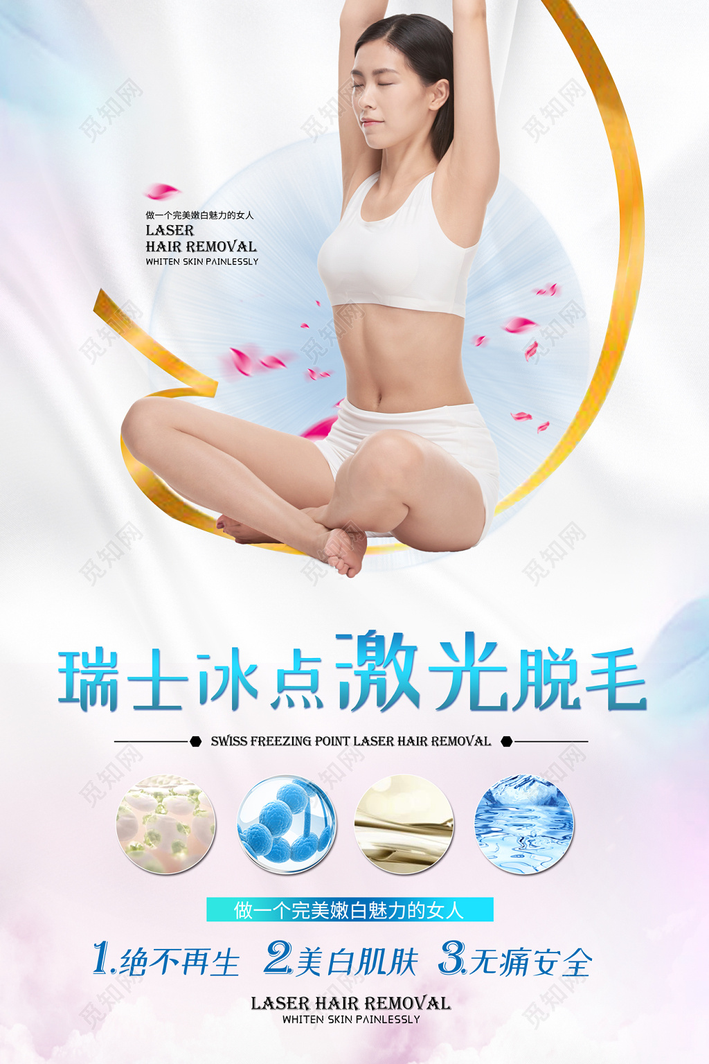 简约创意瑞士冰点激光脱毛整形美容双面展板