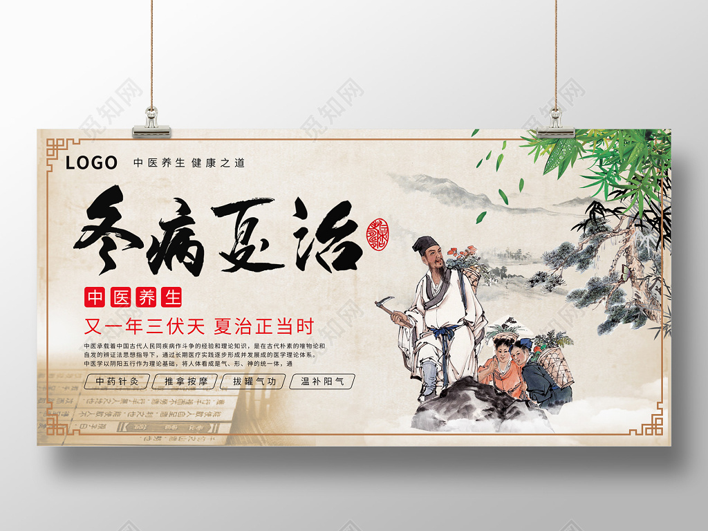 水墨风格冬病夏治中医养生展板