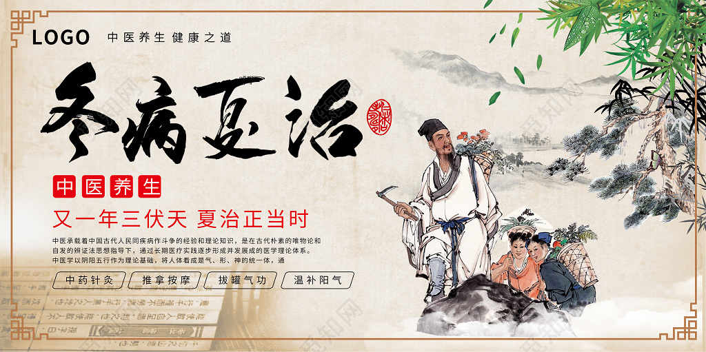 水墨风格冬病夏治中医养生展板