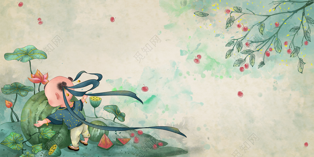 中国风小暑西瓜荷叶PS背景模板