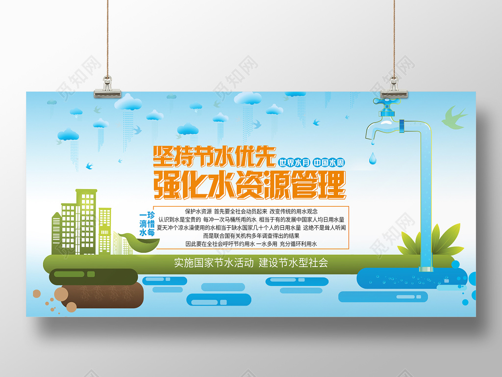 保护水资源 公益 环保展板 