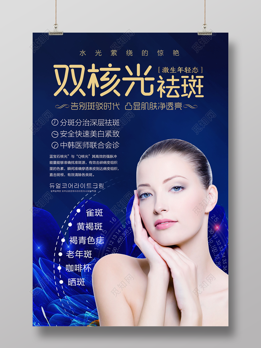 双核光祛斑祛痘肌肤净透亮美容美发养生蓝色海报