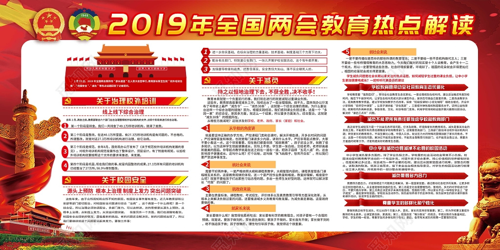 2019两会教育热点党课党建海报