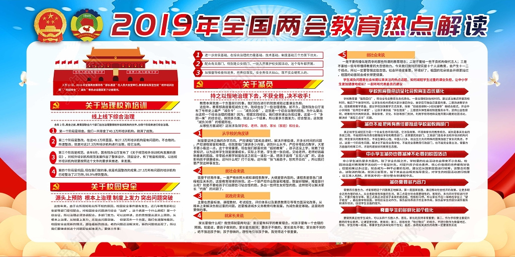 2019两会教育热点党课党建海报