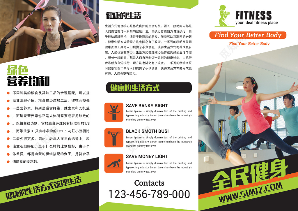 公司介绍全民健身健康生活营养均衡简约三折页宣传单