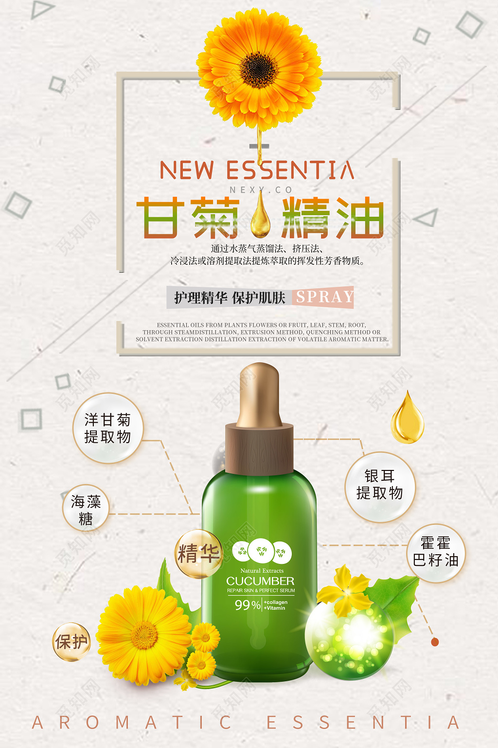 唯美清新护肤品甘菊精油产品海报