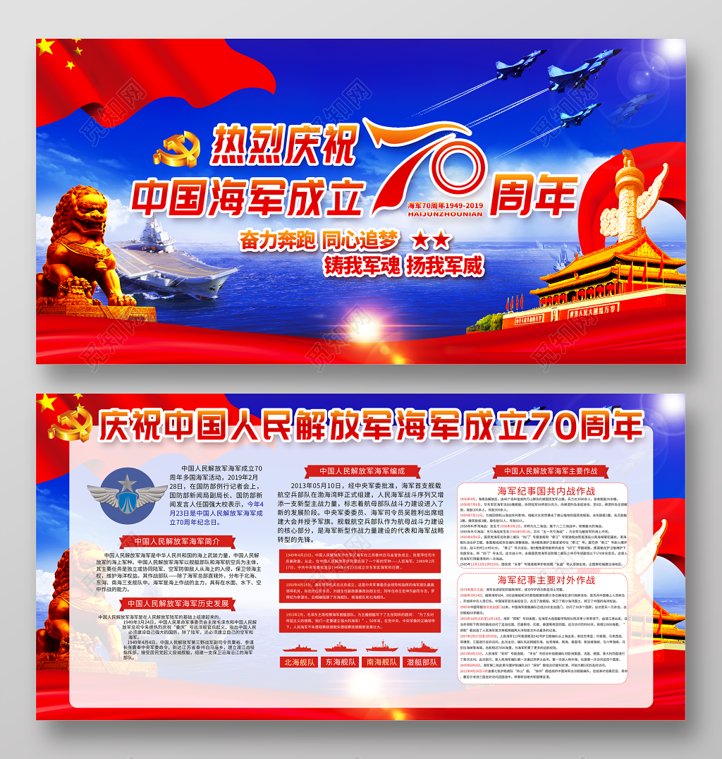 奋力奔跑同心追梦庆祝中国海军党建党课展板