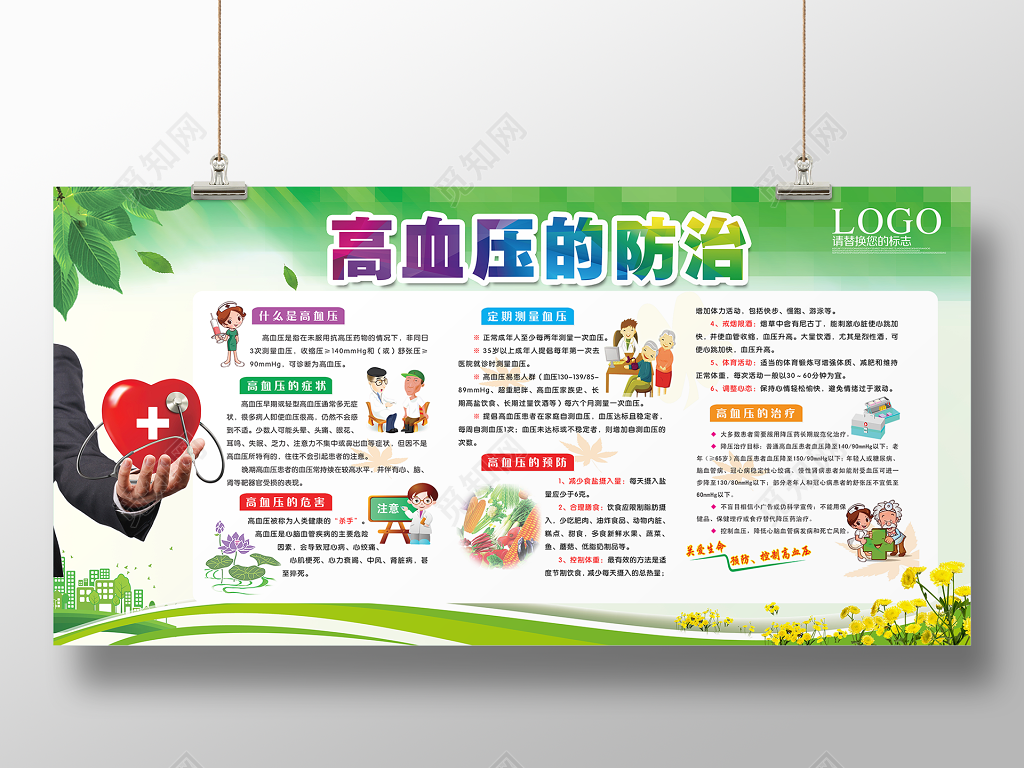 卫生健康教育宣传栏医院医疗健康教育宣传栏绿色清新高血压日设计