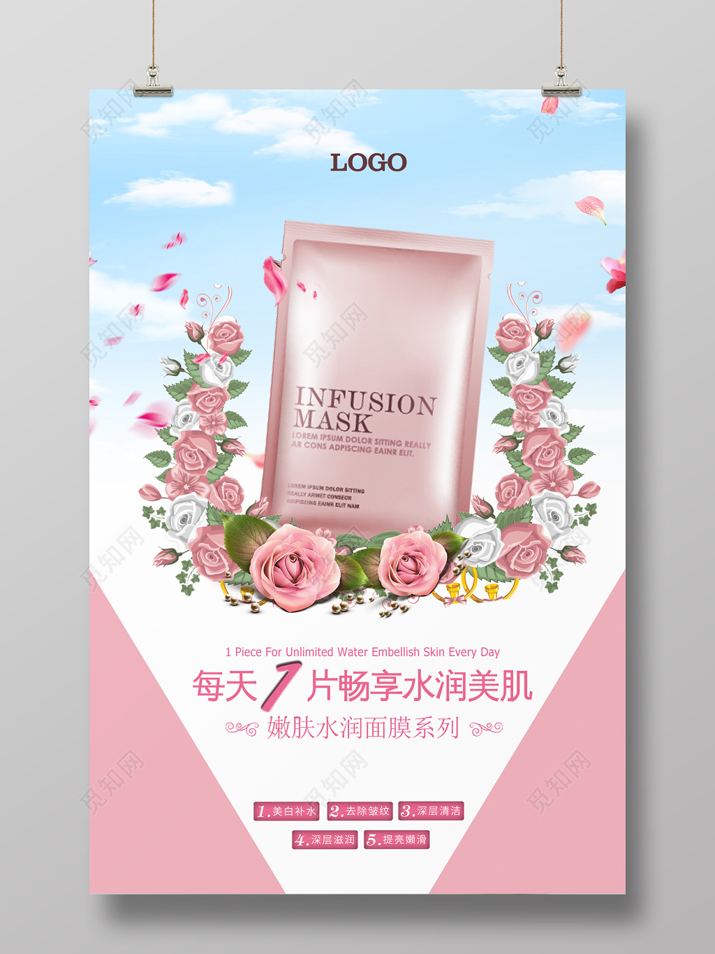 化妆品水润美肌面膜护肤品产品海报