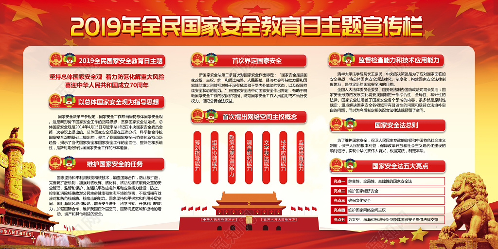 红色大气全民国家安全教育日宣传展板