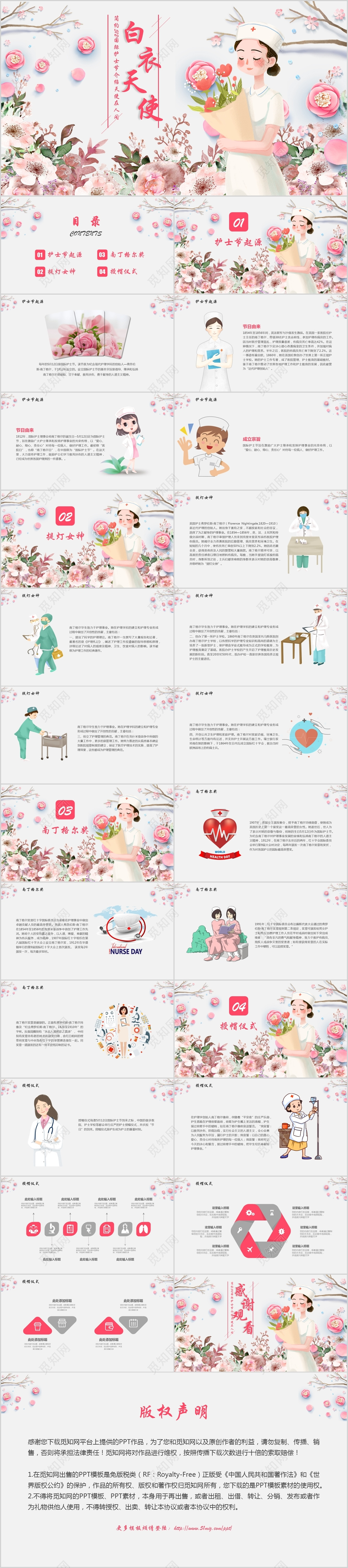 护理清新简约512国际护士节介绍天使在人间ppt模板