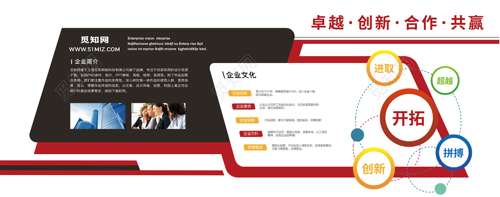 企业文化墙模板企业文化卓越创新合作共赢公司文化励志宣传文化墙