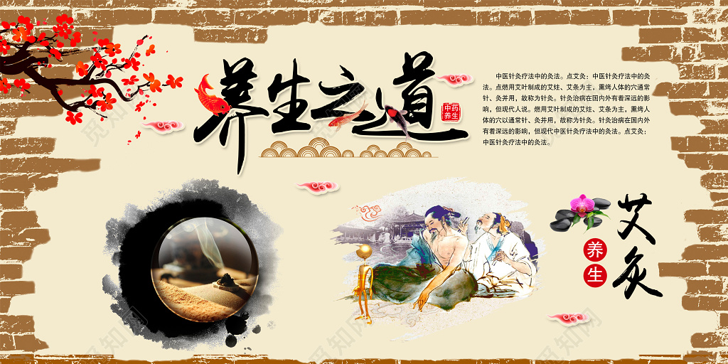传统养生之道文化墙中医养生展板设计