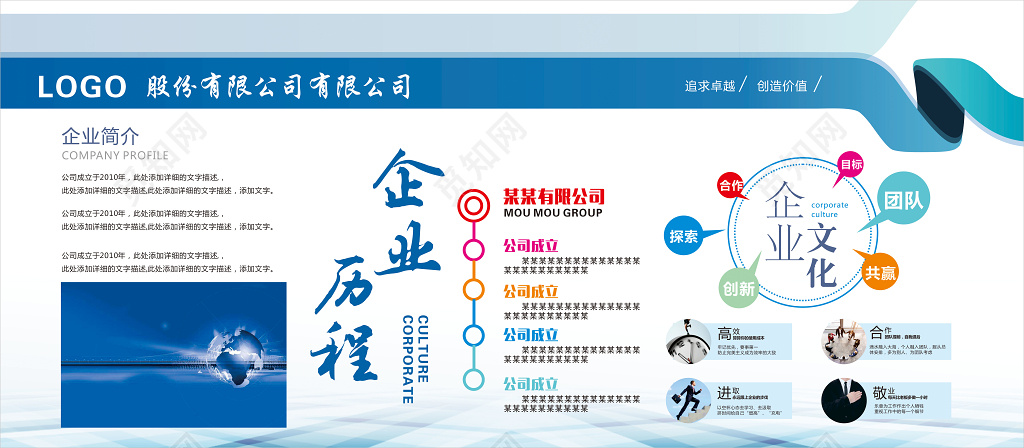 企业文化企业历程公司文化励志宣传展板