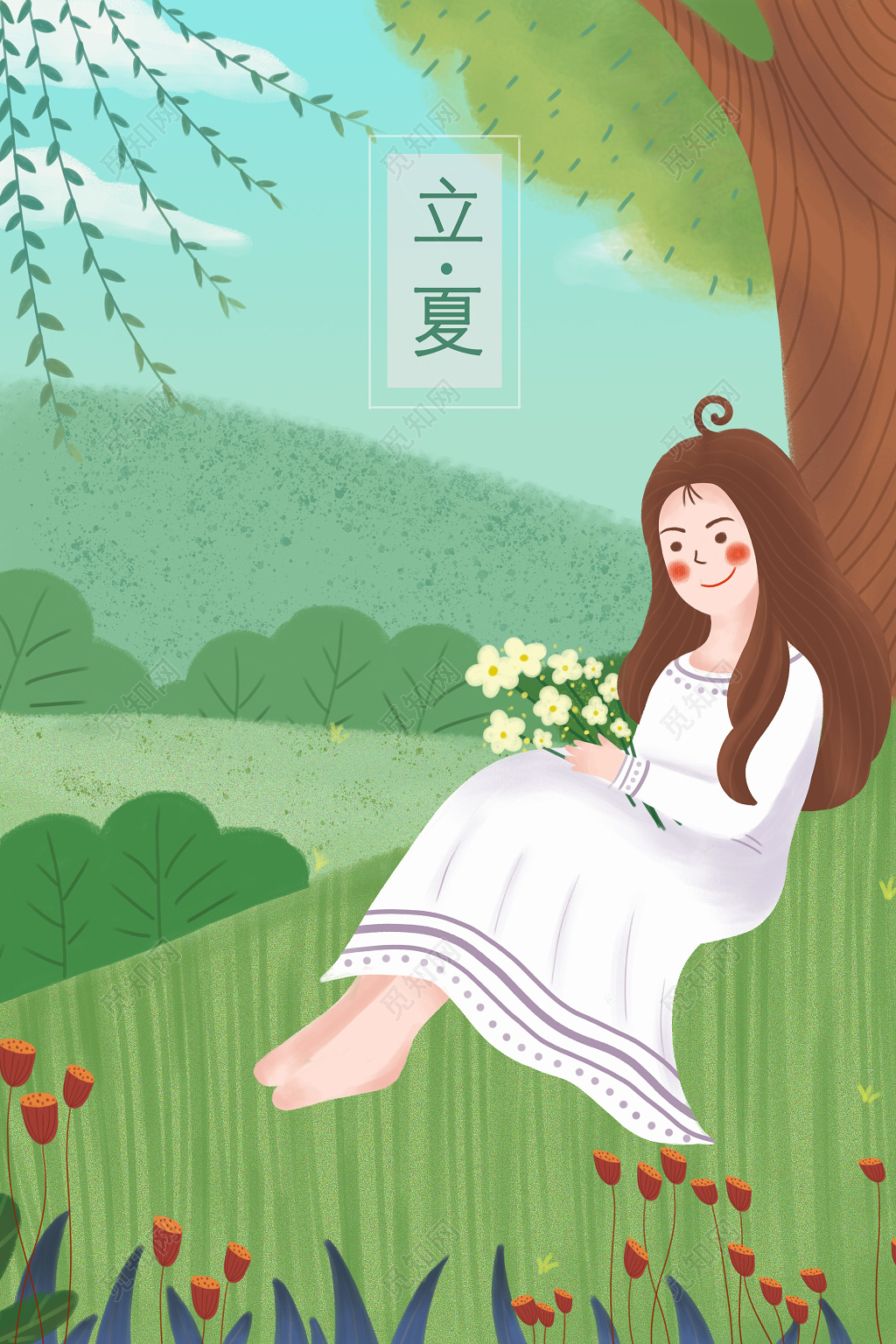 卡通手绘夏天人物插画海报