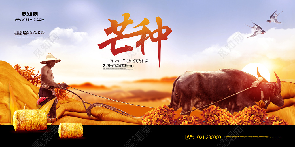 创意农民二十四节气芒种宣传海报展板