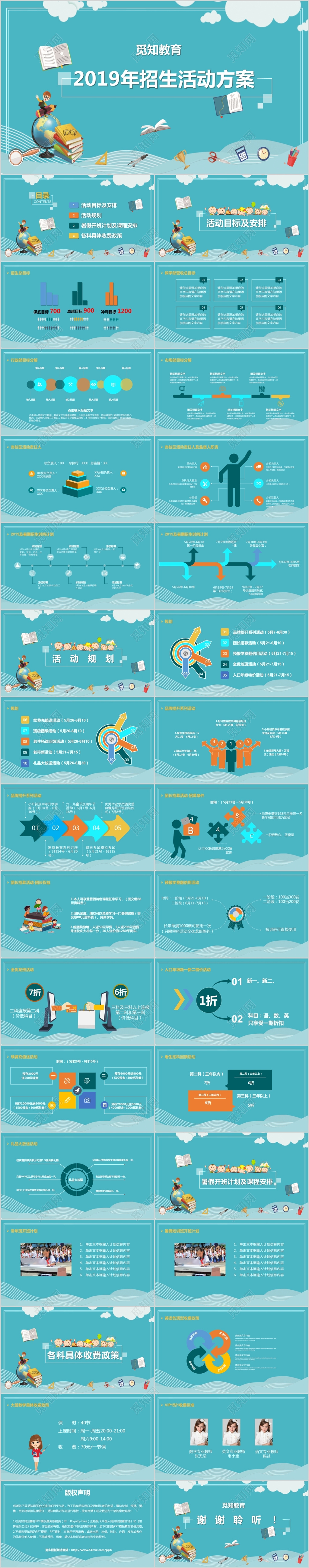 儿童卡通风2019招生活动方案PPT模板