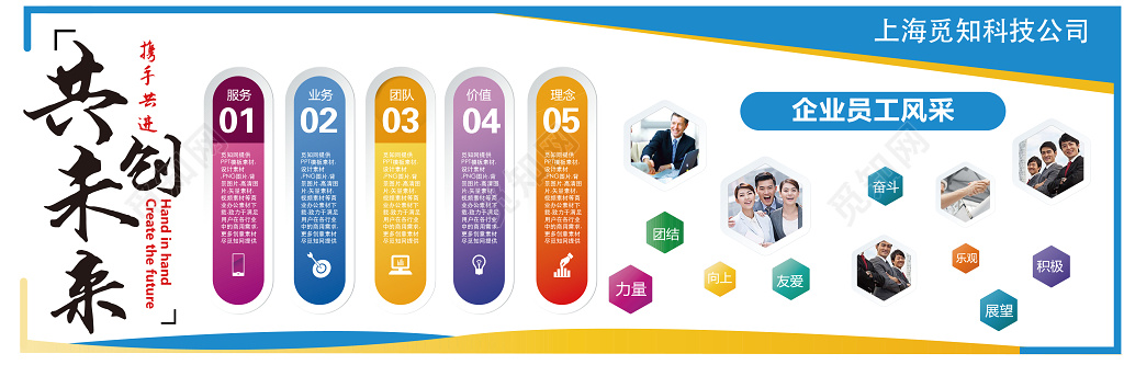 企业文化墙模板企业文化墙共创未来携手共进宣传墙