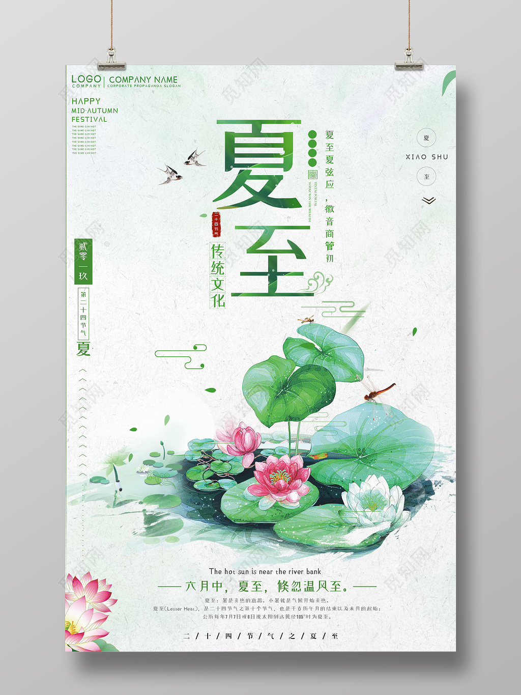 小清新2019二十四节气夏至莲花池宣传海报