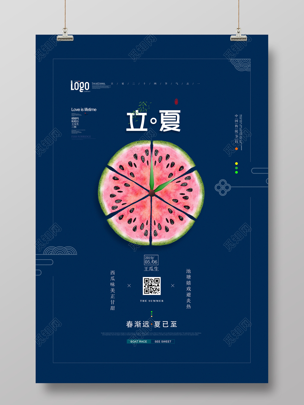 二十四节气立夏海报西瓜简约海报设计节气海报