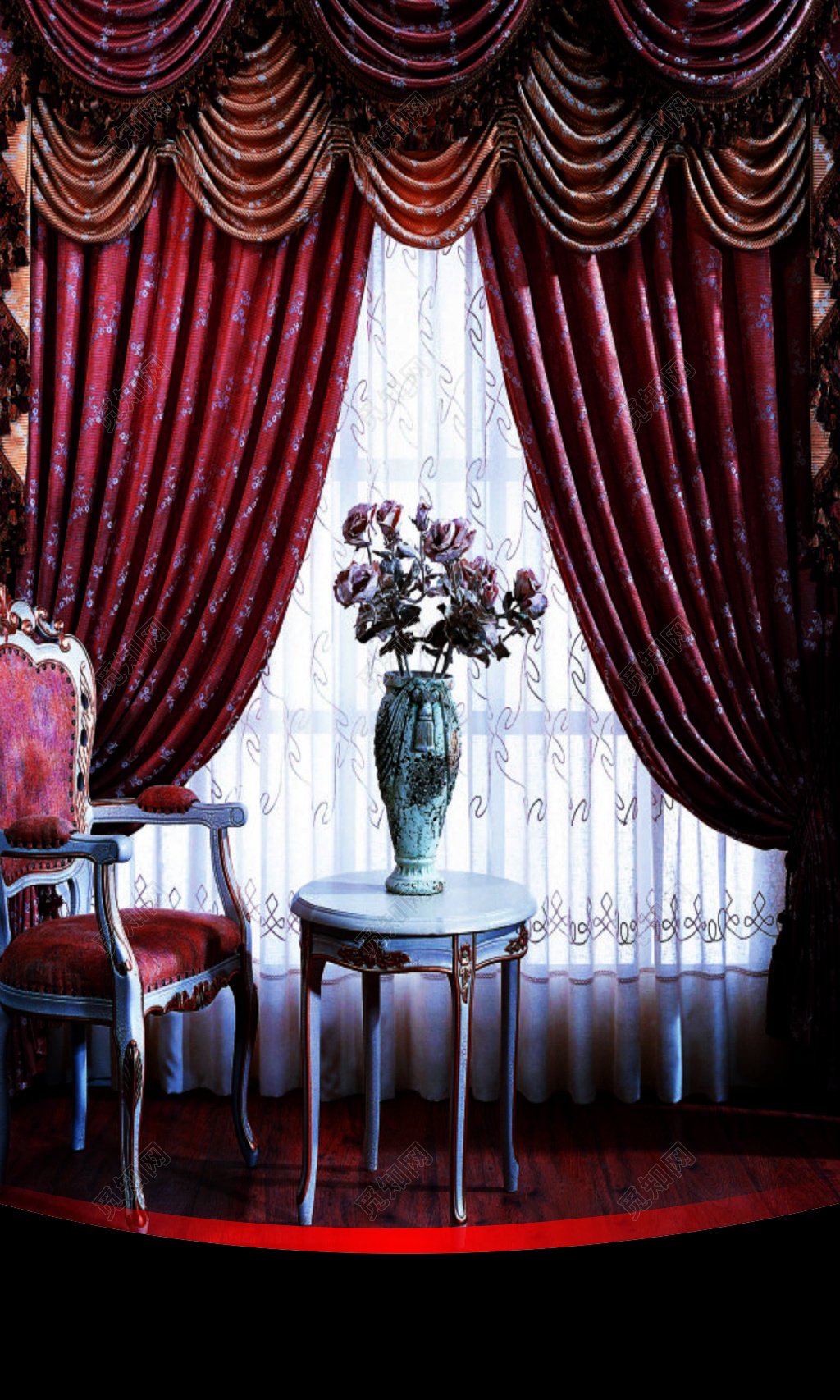 窗帘名片修窗帘改窗帘欧式高档名片棕色设计模板