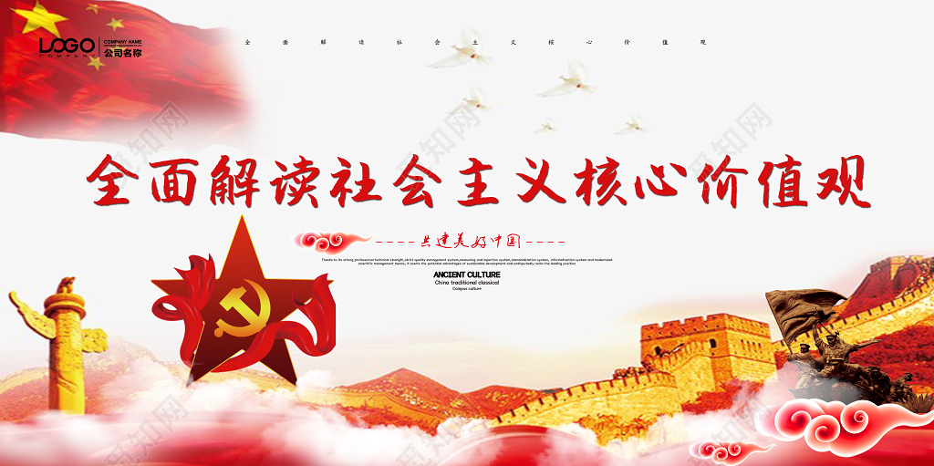 宣传栏全面解读社会主义核心价值观党建党课党政团建共产党海报展板