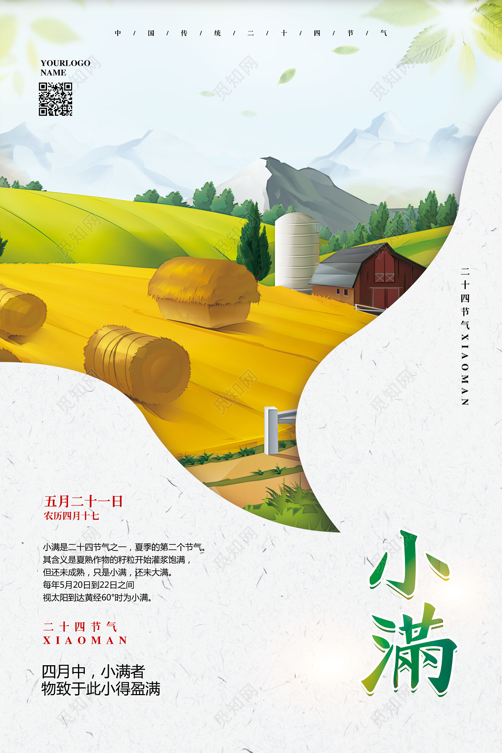 清新简约二十四节气小满宣传海报