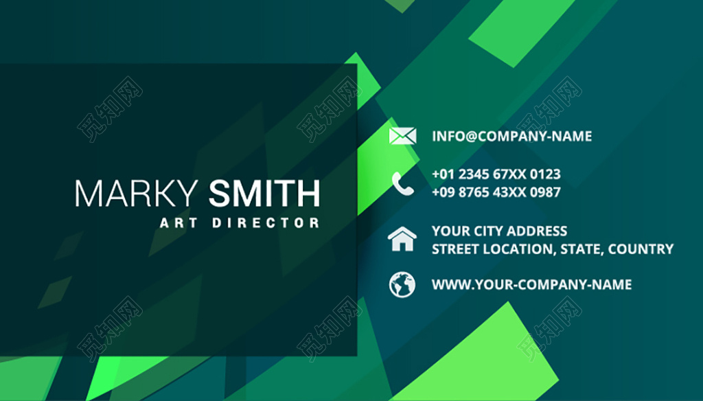 创意名片绿色渐变几何名片