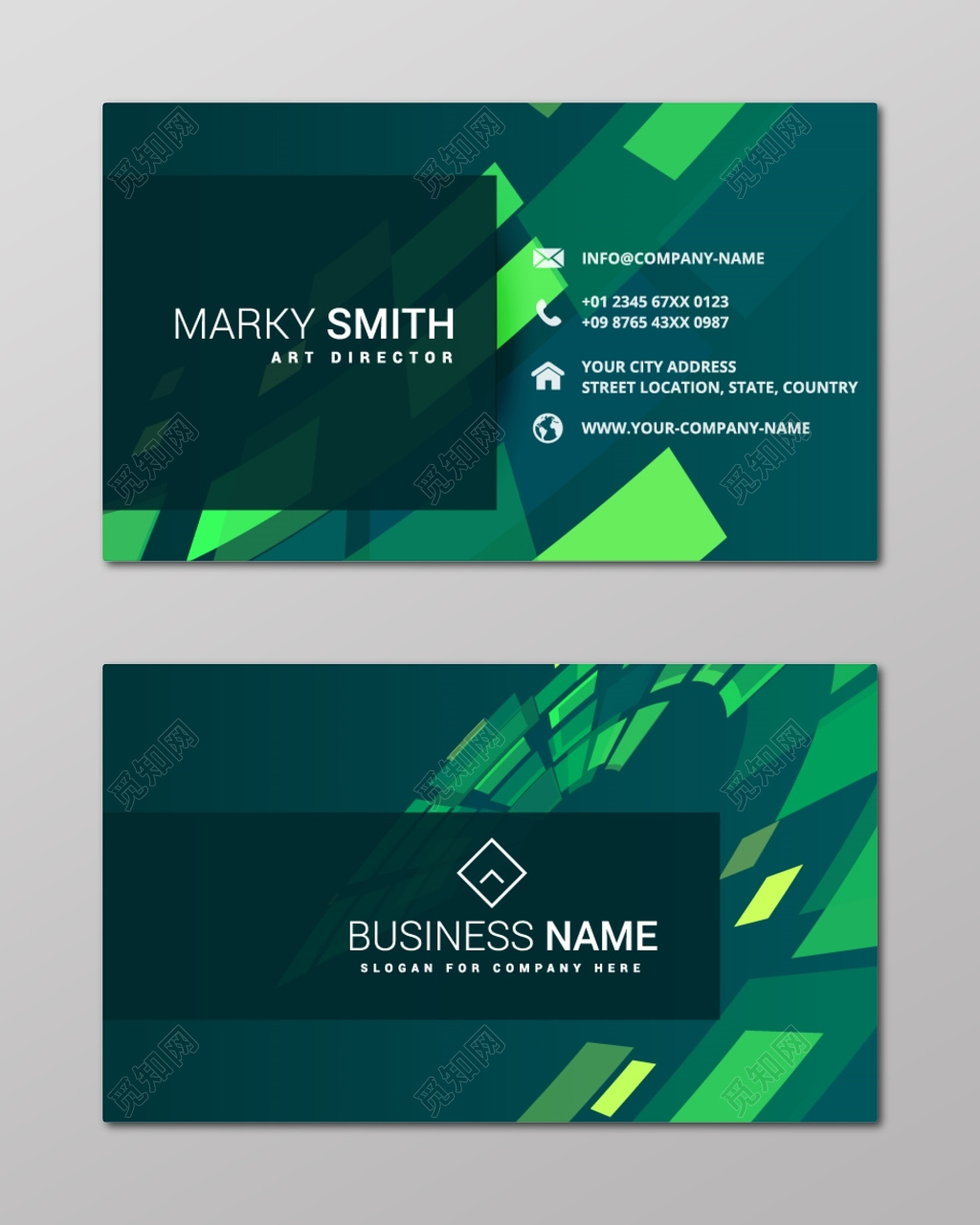 创意名片绿色渐变几何名片