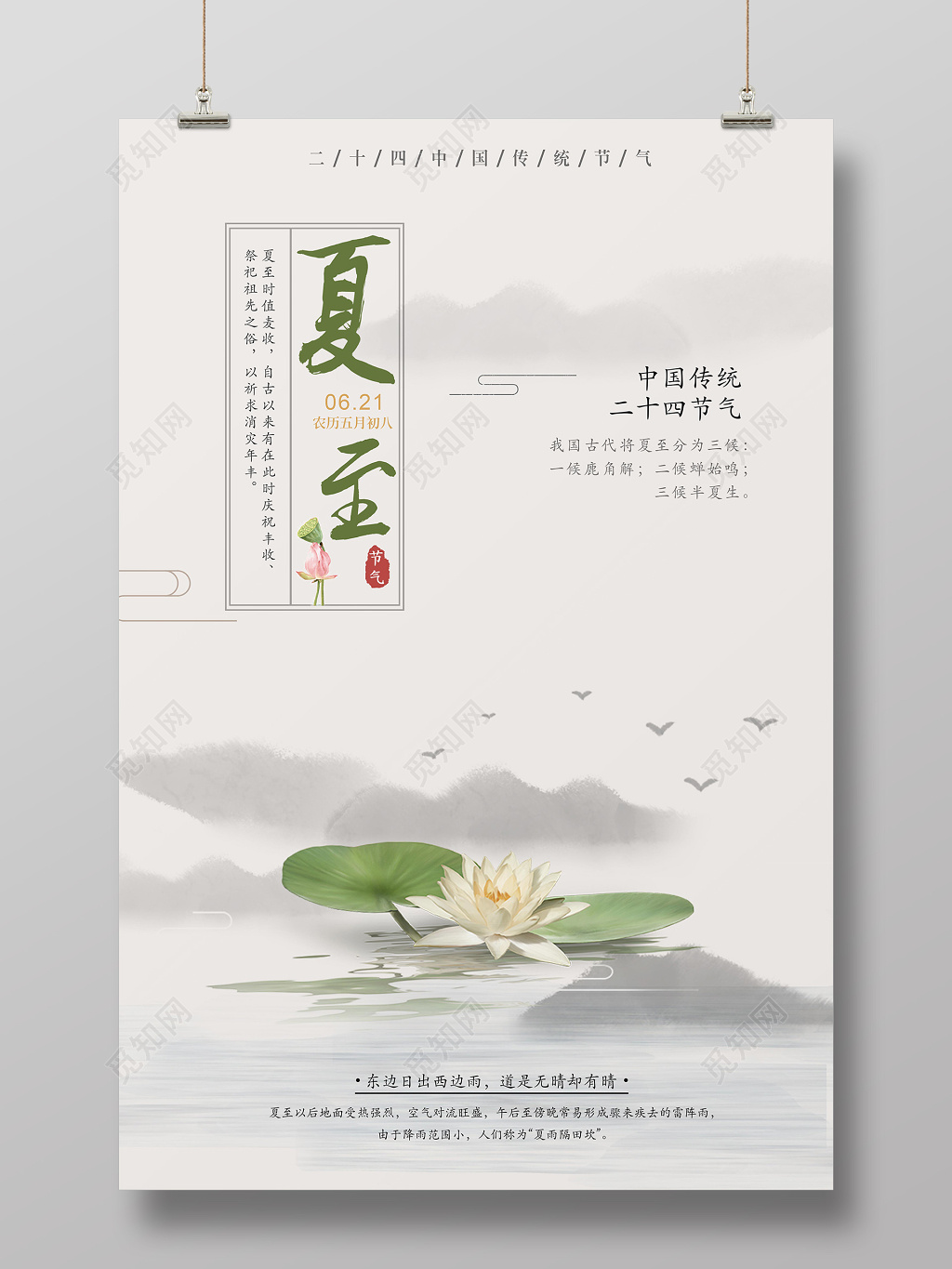 中国传统二十四节气夏至宣传海报