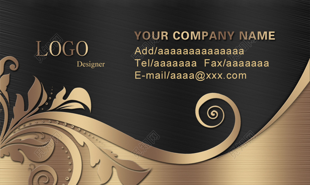 高档名片黑色金属质感花纹元素排版创意设计模板